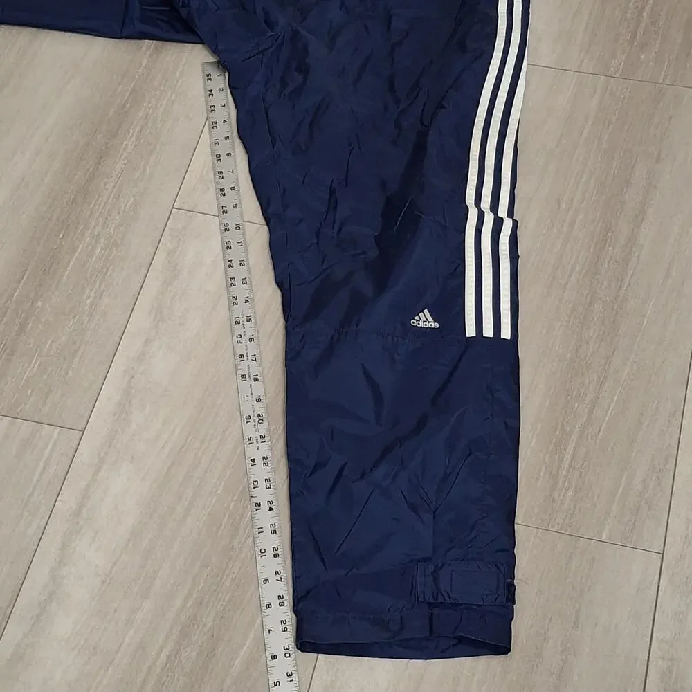 Vintage Y2K Adidas Windbreaker Men's Pants Navy Blue Baggy White Stripe Size L